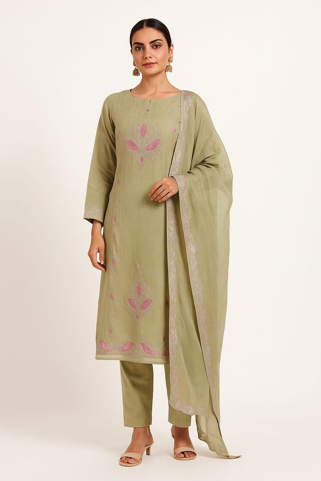 Peach Blossom Elegance — Embroidered Pastel Peach Unstitched Salwar Kameez Set