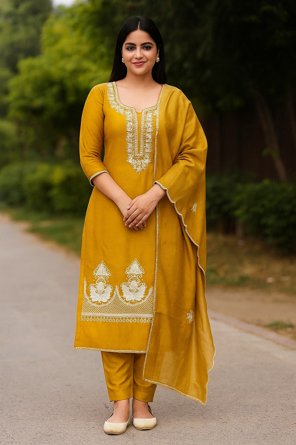 Sunlit Glow Golden Yellow Embroidered Suit