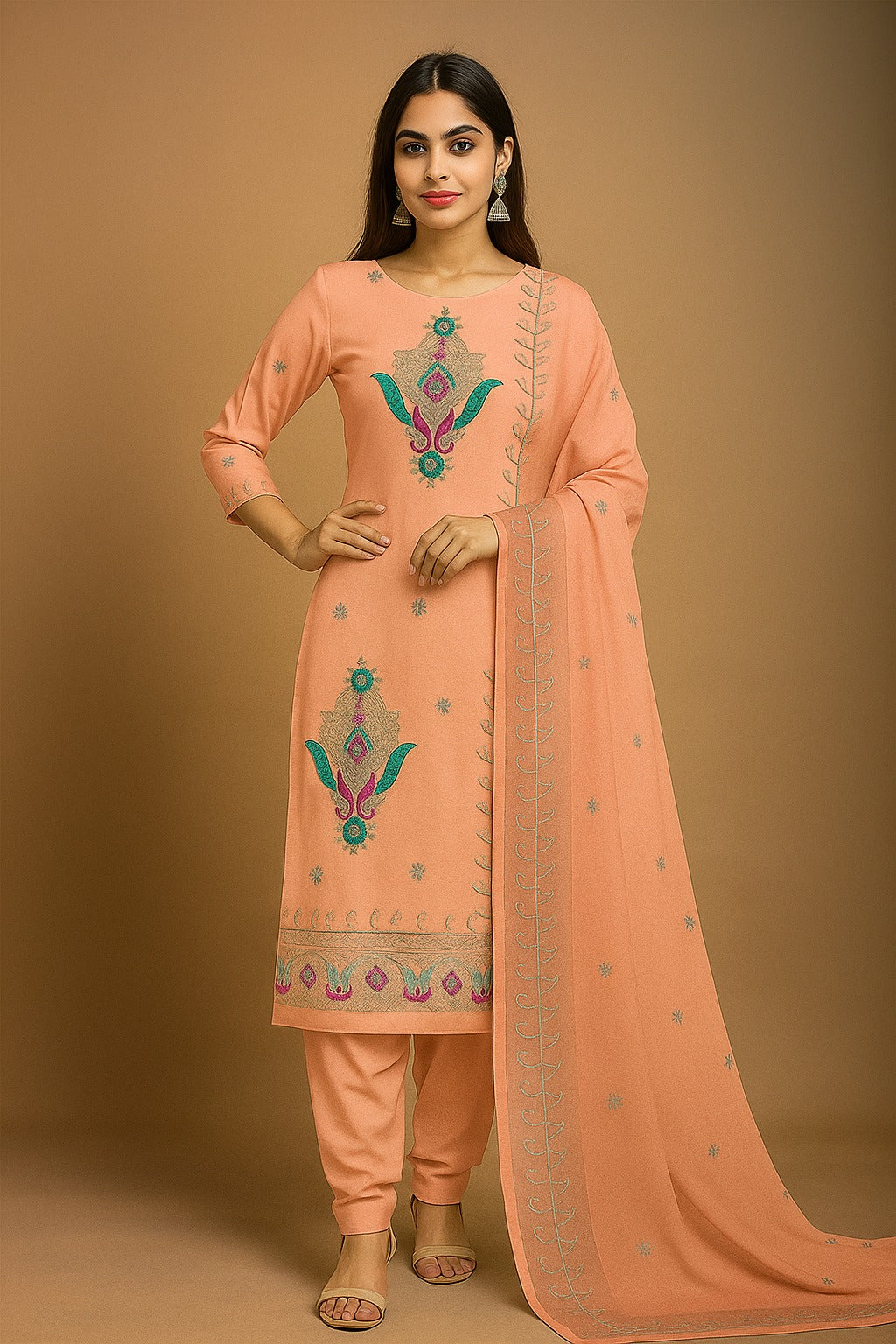 Peach Elegance Premium  Embroidered Ladies Suit