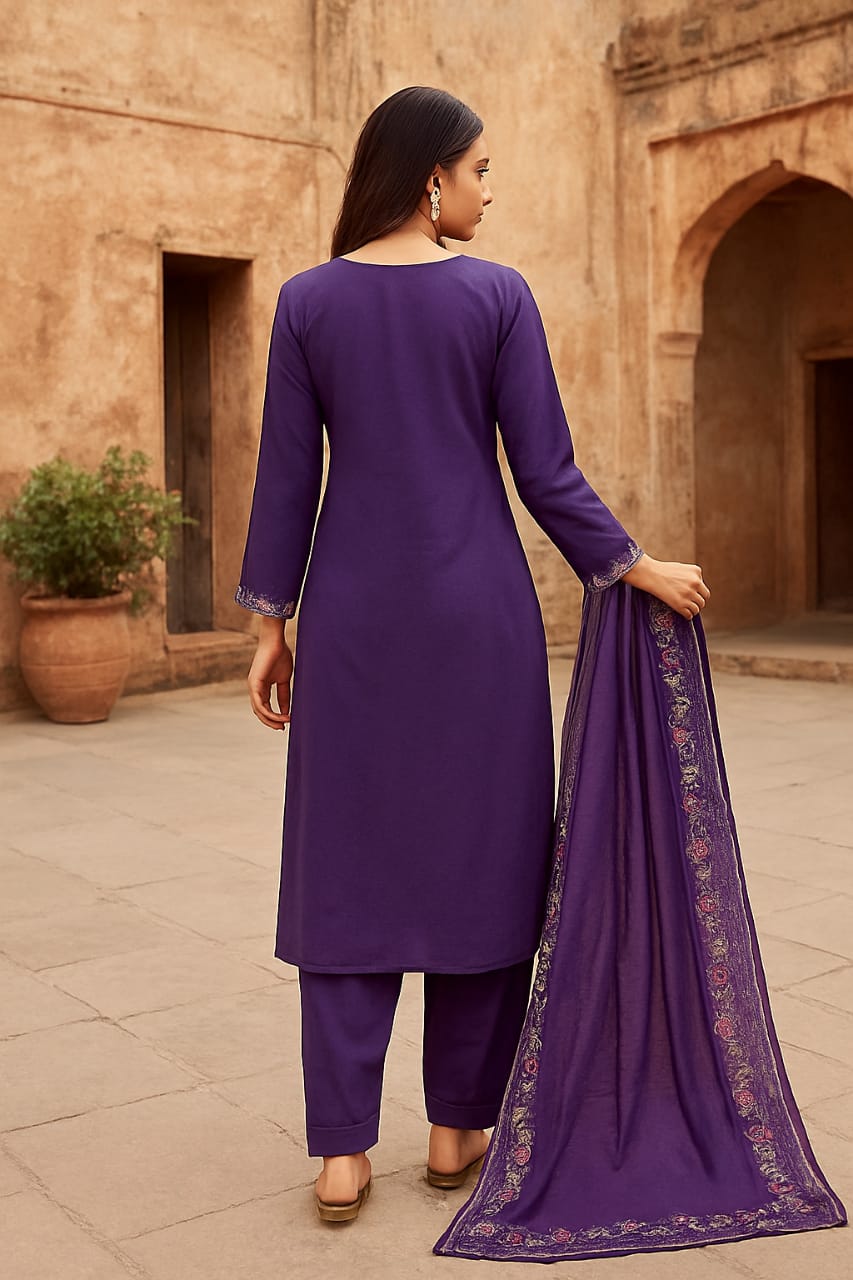 Royal Orchid Purple Embroidered Suit Set