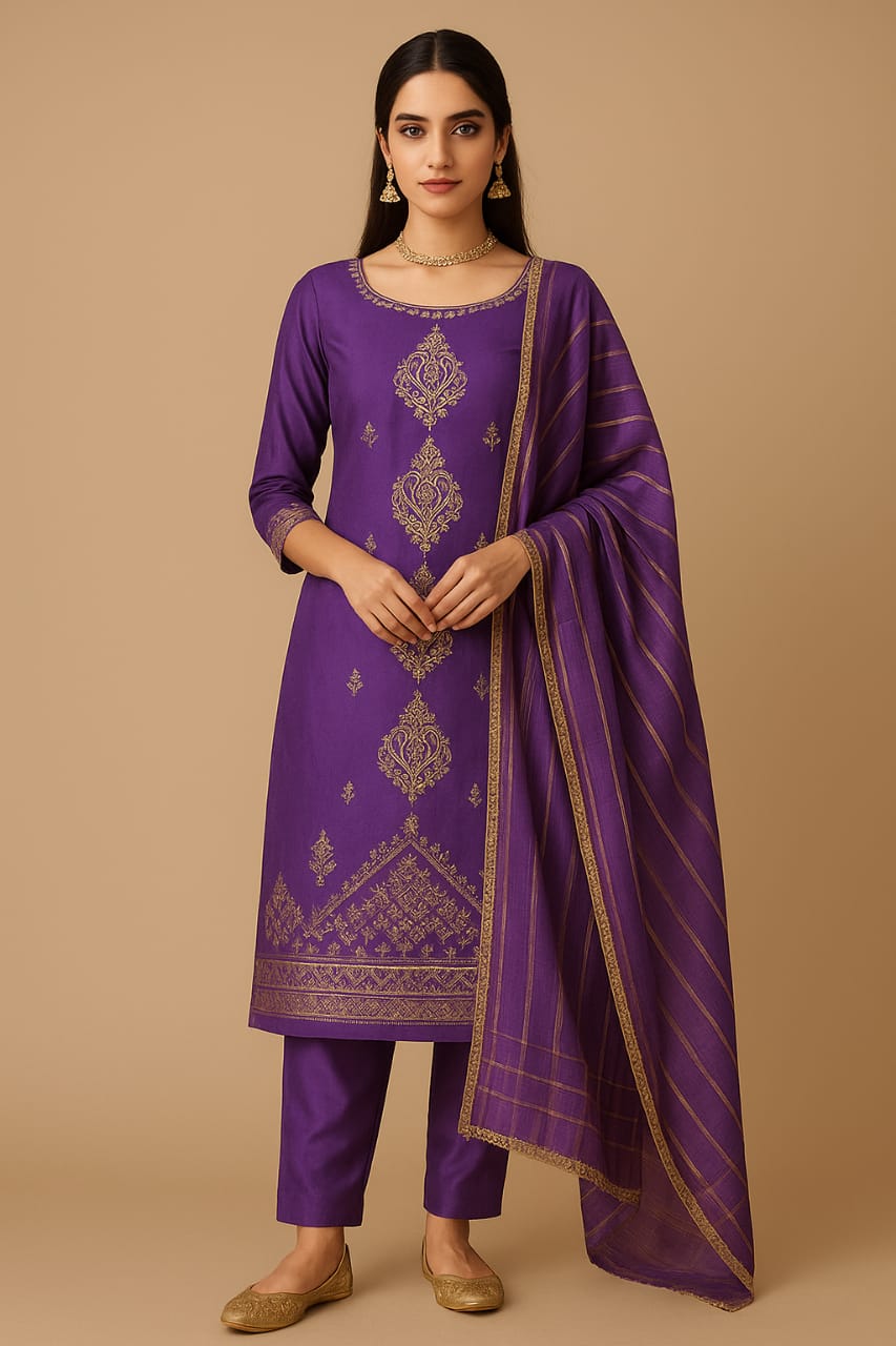 Royal Orchid Purple Embroidered Suit Set